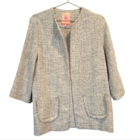 Vilagallo Tweed Open Front Cardigan Long Line Jacket Gray White - Picture 1 of 6